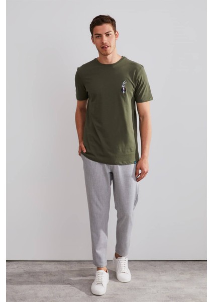 Unisex Bugs Bunny Haki Nakışlı T-Shirt