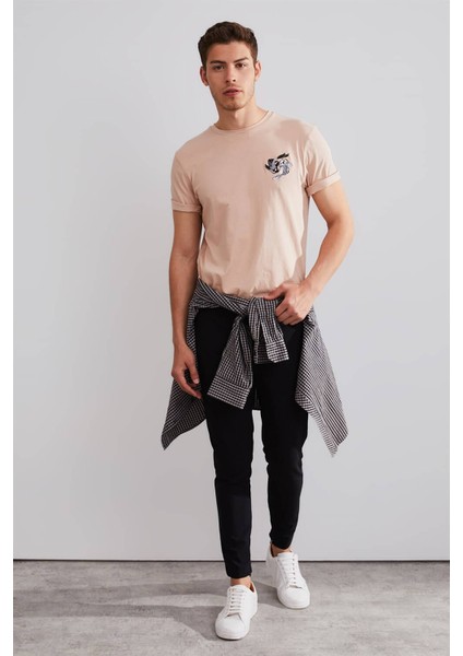 Unisex Yin Yang Balık Bej Nakışlı T-Shirt