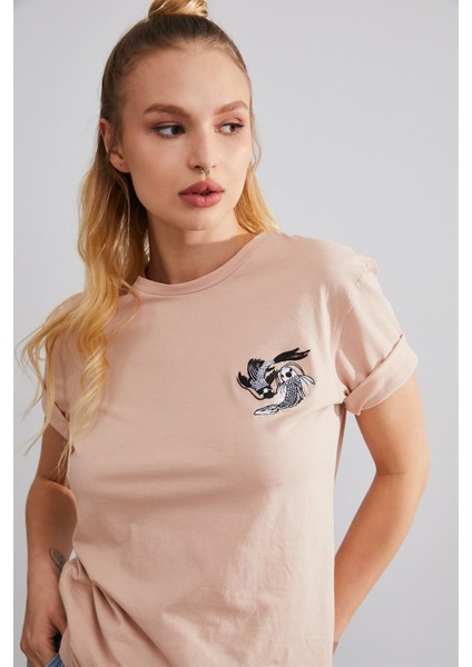 Unisex Yin Yang Balık Bej Nakışlı T-Shirt fırsatları