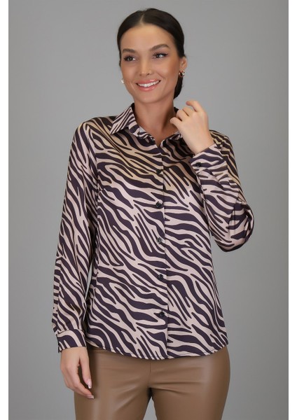 Sweetness Kadın Siyah Bej Zebra Desenli Likralı Saten Uzun Kol Abiye Gömlek Dk 1005 fiyatları
