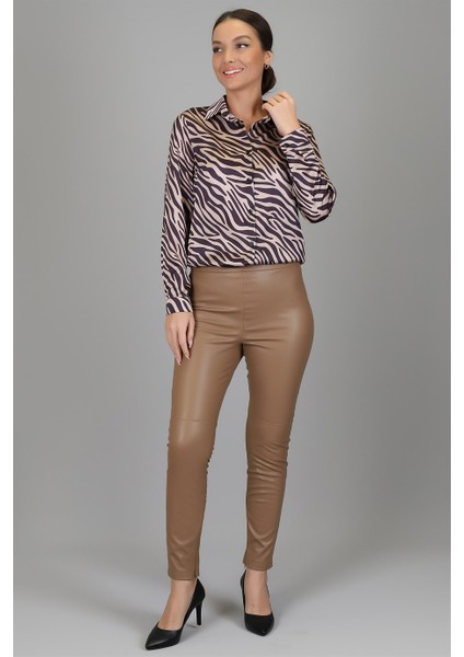 Sweetness Kadın Siyah Bej Zebra Desenli Likralı Saten Uzun Kol Abiye Gömlek Dk 1005 indirimleri