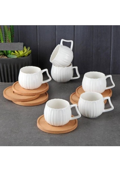Marghe 6 Lı Bambu Tabaklı Kahve Fincan Takımı 12648