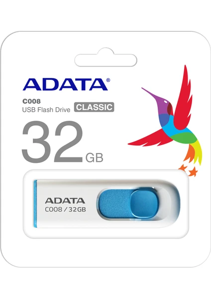 C008-32GB 32GB Usb2.0 Classic (White + Blue) Flash Bellek