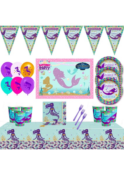 Afişli Lüx Deniz Kızı Ariel Doğum Günü Parti Süsleri Süsleme Seti