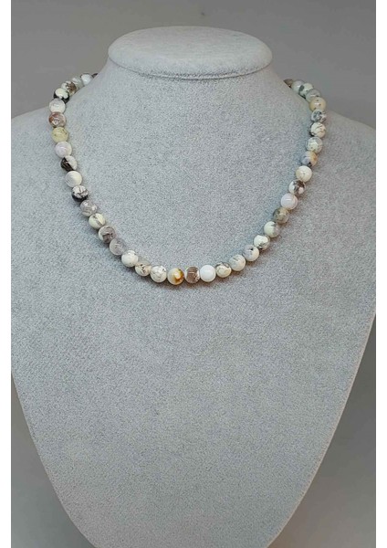 Beyaz Turkuaz Taşı Kolye Royal Quality 8mm (Klipsli)