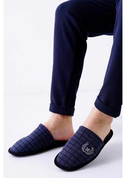 Erkek Ev Terliği Kare Desenli Lacivert fiyatları