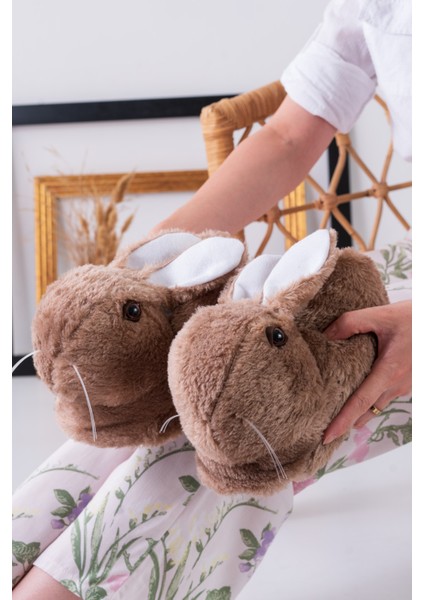 Tavşan Figürlü Vizon Peluş Panduf Ev Pandufu Unisex
