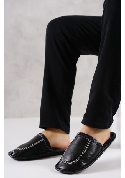 Erkek Ev Terliği Deri Görünümlü Siyah fiyatları