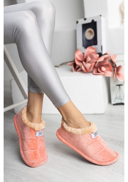 Unisex Peluş Içi Yünlü Kışlık Panduf Ev Pandufu Pudra