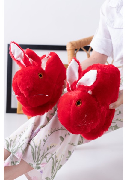 Tavşan Figürlü Kırmızı Peluş Panduf Ev Pandufu Unisex fiyatları