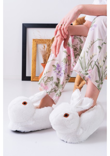 Tavşan Figürlü Beyaz Peluş Panduf Ev Pandufu Unisex fiyatları