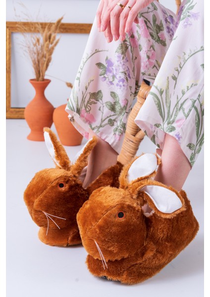 Tavşan Figürlü Taba Peluş Panduf Ev Pandufu Unisex fiyatları