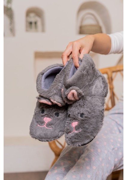 Ev Botu Gri Rengi Kadın Ev Botu Çocuk Panduf Ev Botu