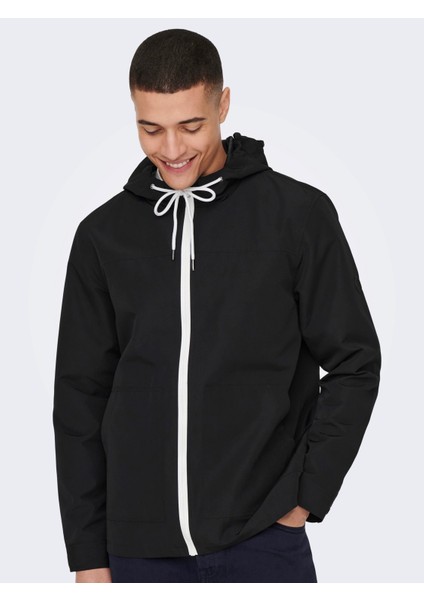 Erkek Ceket Siyah 22024156 Kapüşonlu Onsmatt Hood Jacket Otw Vd