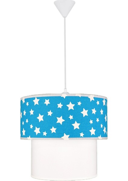 Çocuk Odası İkili Silindir Kumaş Avize Sarkıt-Mavi Beyaz Yıldız