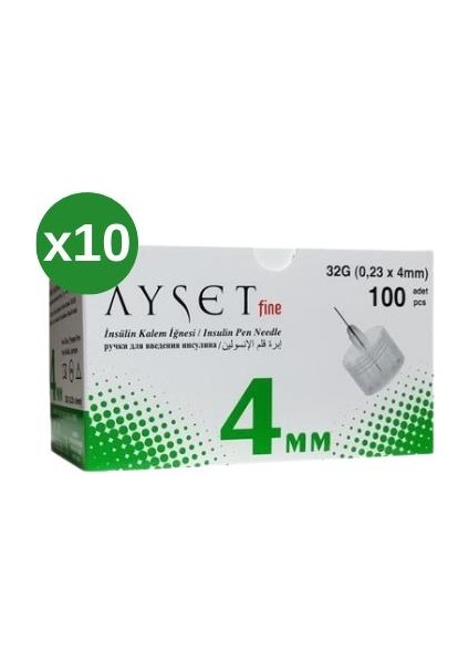 Fine 32G (0,23 x 4mm) Insülin Kalem Iğnesi 100LÜ 10 Kutu 1000 Adet