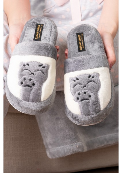 Kadın Kedi Pati Baskılı Kışlık Ev Terliği