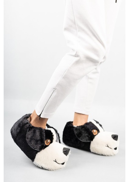 Köpek Figürlü Siyah Peluş Panduf Ev Pandufu Unisex modelleri