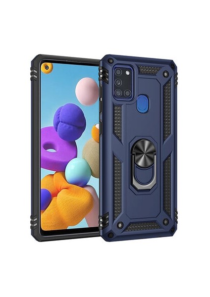 Galaxy A21S Kılıf Zore Vega Tank Sert Yüzüklü Standlı Zırh Koruma Kapak