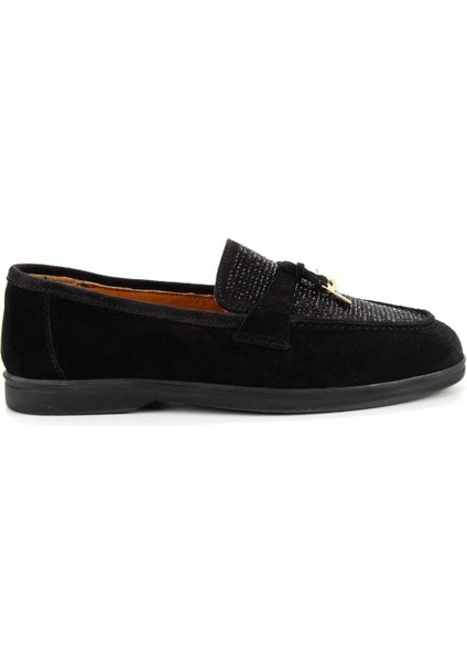 Siyah Süet Leather Kadın Loafer Ayakkabı K01274225402