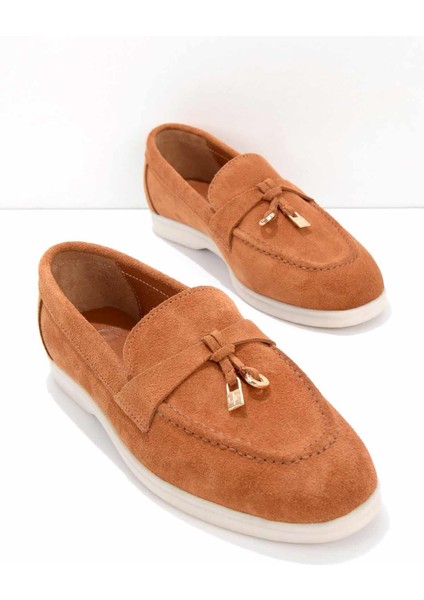 Taba Süet Leather Kadın Loafer Ayakkabı K01274225302
