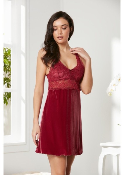 Kadife Saten Dantelli Gecelik ve Sabahlık Takımı - 4045 fırsatları