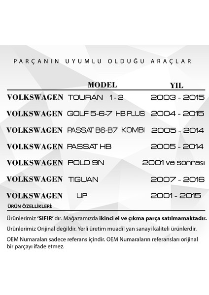 DNC Auto Part Volkswagen Vw Touran Için Bagaj Kilit Dişlisi