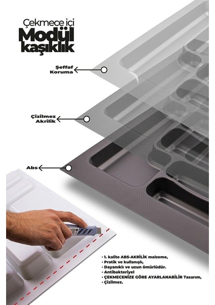 Deltaaks Mobilya Aksesuarları 62/49 Cm Cekmece Içi Kepçelik Gri 50/40 Cm Kadar Kesılebıır fırsatları