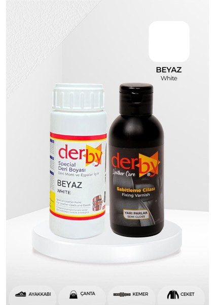 EKS Ticaret Derby Special Beyaz Deri Boyası ve Cilası 100 ml - 2'li Set / Mont Eşya Çanta Deri Boyası