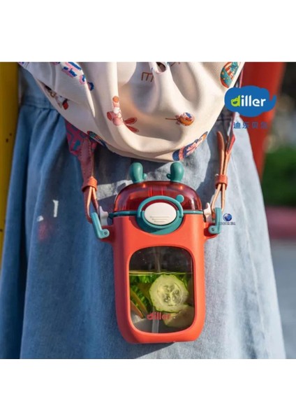 Dıller 400 ml Pipet Temizleme Fırçalı Su Matarası Bpa Koku Sızdırma Yok(Silikon Yumuşak Kulaklar)D-