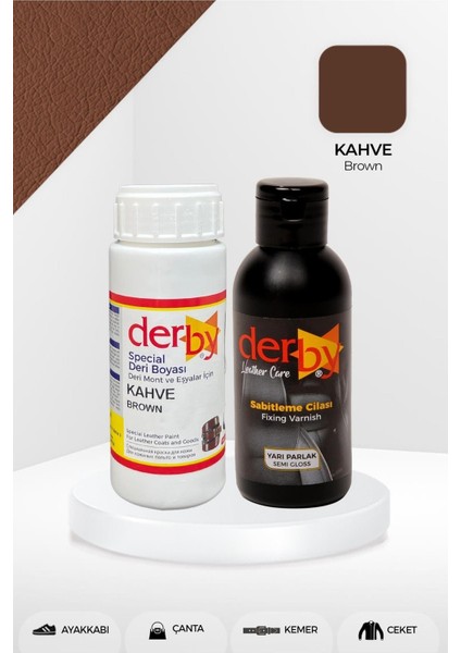 EKS Ticaret Derby Special Kahve Deri Boyası ve Cilası 100 ml - 2'li Set / Mont Eşya Çanta Deri Boyası