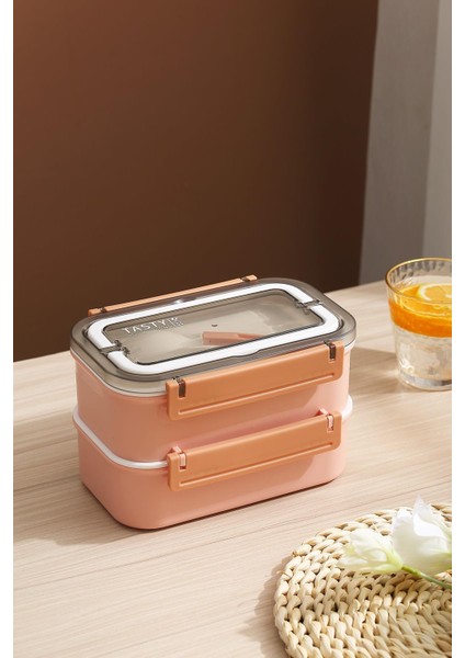Bento Lunch Box Ofis-Okul Için Yeni Nesil Sefer Tası Çift Kat 3 Bölme Paslanmaz Çelik F494