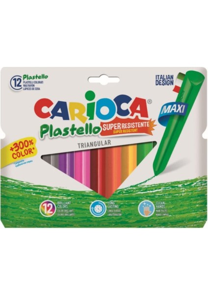 Plastello Jumbo Üçgen Elleri Kirletmeyen Yıkanabilir Pastel Boya Kalemi 12'li Carioca Art