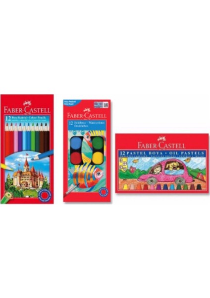 Faber Castel Faber 3 Lü Set 12 Li Kuru Boya 12 Li Pastel 12 Li Sulu Boya