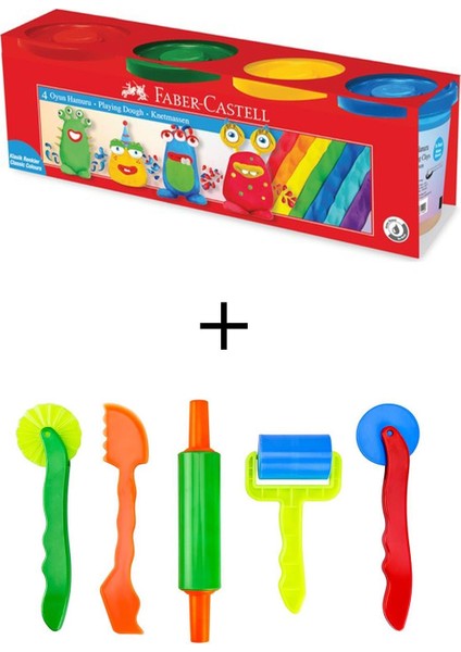Faber Castell Faber Oyun Hamuru 4 Renk Klasik Renkler + Brons Oyun Hamuru Kalıbı Seti BR-475