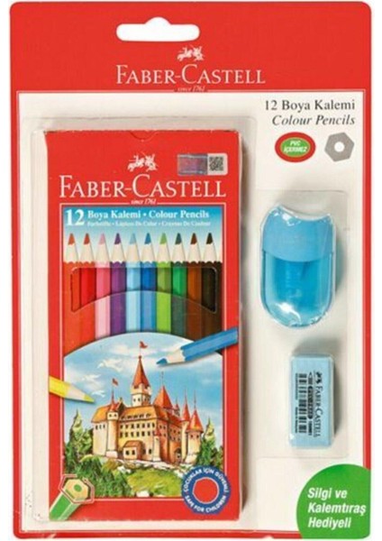 EKS Ticaret Faber Castell Kuru Boya 12'li + Silgi +Kalem Traş Hediyeli