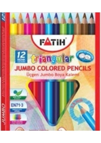 12'li Jumbo Kuru Boya Kalemi - Triangular Jumbo 12 Li Boya Kalemi