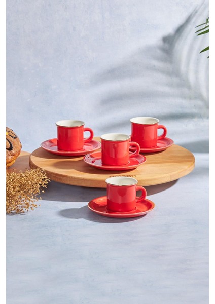 Kısmet Kırmızı 6 Kişilik Kahve Fincan Takımı 90 Ml