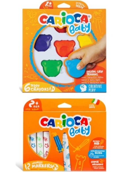 Teddy Şekilli Kirletmeyen Mum Boya Carioca Jumbo Bebek Süper Yıkanabilir Keçeli Boya