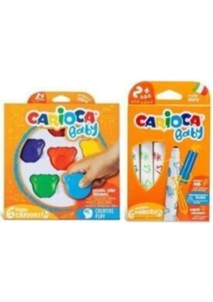 Jumbo Bebek Süper Yıkanabilir Keçeli Boya Kalemi ve Teddy Baby Crayons 6 Lı +1 Yaş Boya