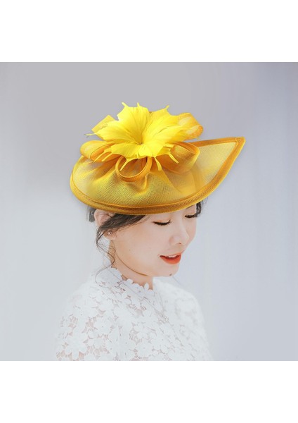 2x Mesh Fascinator Şapka Şapkası Kokteyl Çay Partisi Gelin Sarı Gri (Yurt Dışından)