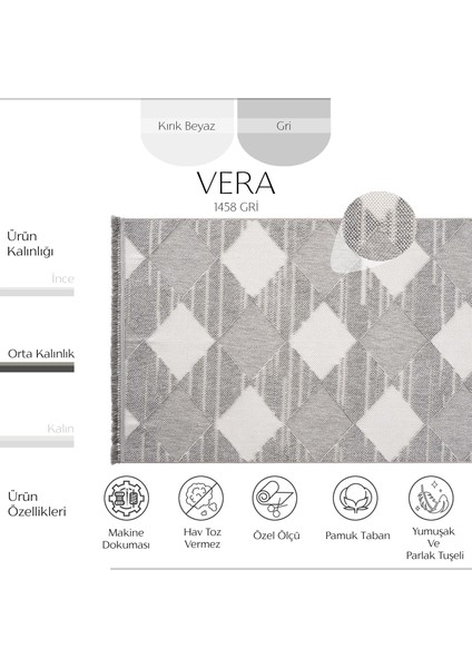 Vera 1458 Gri Yumuşak Dokulu Halı Kilim Salon Mutfak Koridor Kesme Yolluk Dokuma Makine Halısı