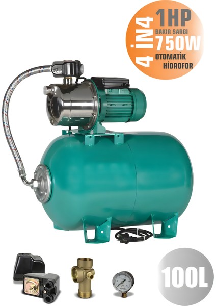 JET750SC Bakır 50 Litre Yatay 1hp Tanklı Otomatik Aç-Kapa Otomatik - Paket HIDROFOR-4KAT-12DAIRE