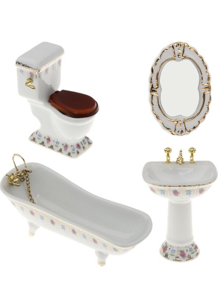 Banyo Dekoru Çiçek Tuvalet Seti Bebek Evi Minyatür 1:12 # 2 (Yurt Dışından)