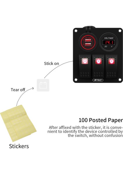 3 Çete Anahtarı Paneli 12V-24V Voltmetre 4.8A USB Şarj Cihazı Su Geçirmez Yeşil (Yurt Dışından)