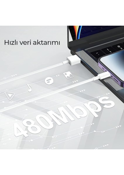 by Deji iPhone Uyumlu Hızlı Şarj Kablosu Usb To Lightning 6 6s 7 8 X Xs Xr 11 12 13 14 Pro Max Plus Beyaz