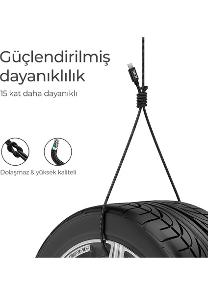 iPhone 6 6s 7 8 X Xs Xr 11 12 13 14 Pro Max Plus Uyumlu Örgülü Hızlı Şarj Kablosu Usb To Lightning Siyah