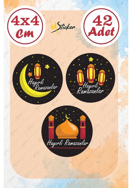Hayırlı Ramazanlar 4x4 cm 42 Adet Suya Dayanıklı Sticker Etiket Seti