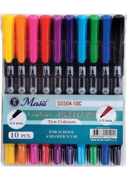 Fineliner Apollo 55 10'lu Çift Uçlu 1.0mm-0.4 Mm.