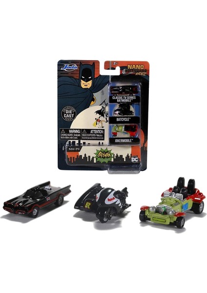 Jada Toys Batman 3'lü Paket B Nano Arabalar, Araç, 4 Cm, 1:87 Ölçekli